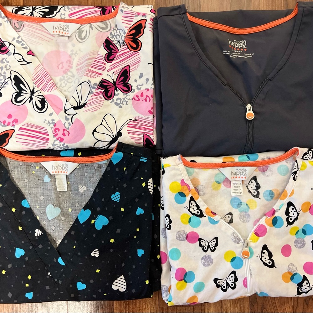 Bundle of 4 Code Happy Scrub Tops, S